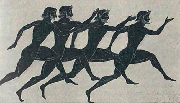 Sprinters. A racing scene from a Panathenaic amphora. Sixth Century. (Public Domain)