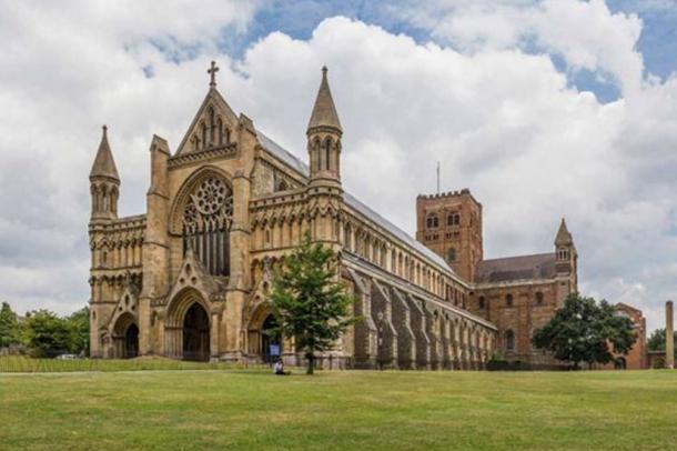 St Albans Cathedral viewed from the west in Hertfordshire, England