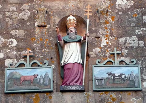 St Cornely, shown on the tower of the church dedicated to him in Carbac, Brittany (Photo: Anthony Adolph)