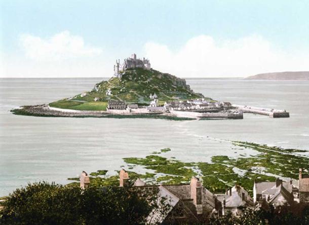 St. Michael’s Mount photographed in 1903 with added color. (Image via author)