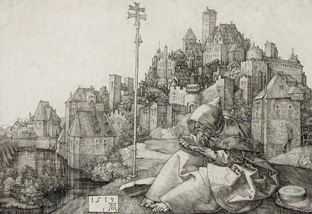 St. Anthony visits St. Paul in the wilderness. Albrecht Dürer (Germany, Nuremberg), 1471-1528.