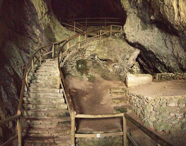 Stairs into the cave in Predjama Castle.