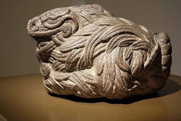 Statue of Quetzalcoatl as a feathered serpent.