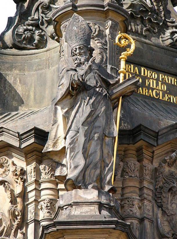 Statue of Saint Methodius on the Holy Trinity Column in Olomouc in Olomouc (Czech Republic).
