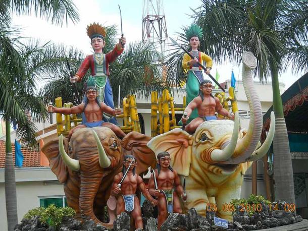 Estatua de las hermanas Trung en el parque de atracciones Suoi Tien en Ciudad Ho Chi Minh en Vietnam. (Dominio publico)