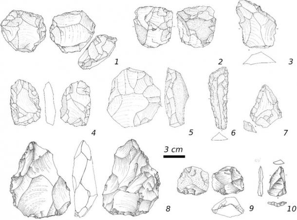 Artefactos de piedra desenterrados en Jebel Faya que proporcionaron evidencia de ocupación humana paleolítica. (Bretzke et. al. / Informes científicos)