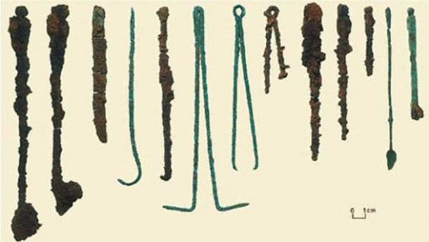 Surgical tools found in the burial. 