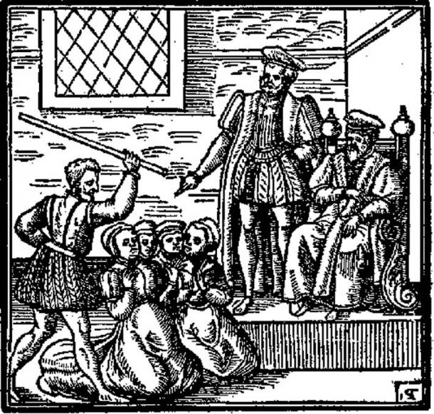 Заподозрени вещици, коленичили пред крал Джеймс;  Демонология (1597)