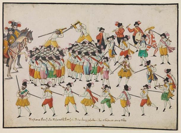 Sword dance and fencing game of the Nuremberg mastersmith, Nuremberg, 1600.