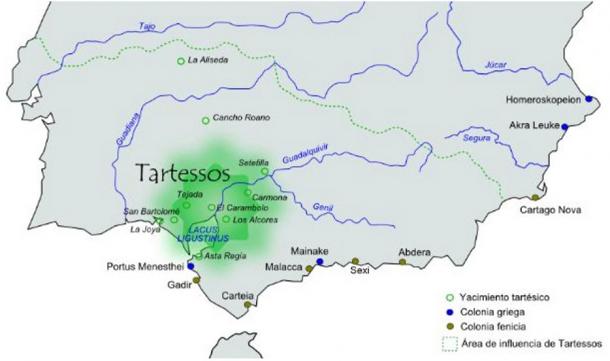 Approximate area of influence of the Tartessos civilization. 