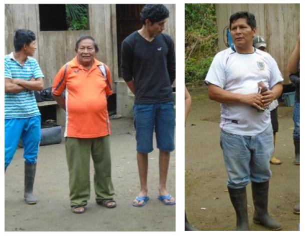 Tayu Jee  community leaders, Don  Luis Canillas (left, bookended by other community members) and Don Antonio Canillas (right). Photo credits: the author (2016).