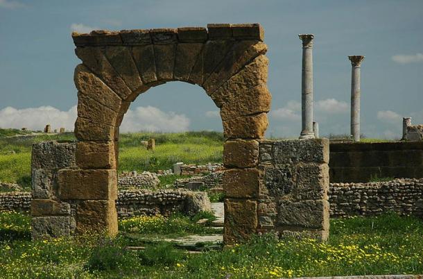 The abandoned and ruined Temple of Juno Caelestis, Thuburbo Maius, Tunisia.