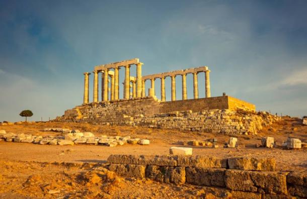 The remains of the Temple of Poseidon at Cape Sounion, built circa 440 BC.