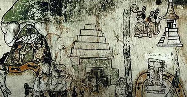 Teoton (center) as it is represented on MC2: not as a mountain but as a huge step pyramid. (Mystery of the Mountain / Groberg Films)