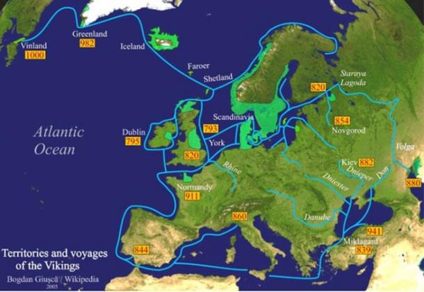 Territories and voyages of the Vikings