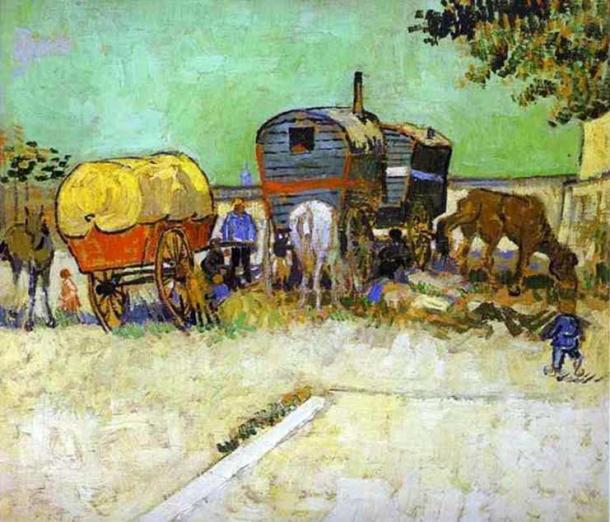 'Las caravanas - Campamento de gitanos cerca de Arles' de Vincent van Gogh. (Dominio publico)