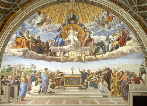 The Disputation of the Sacrament at the Vatican Museum depicts heaven as a realm in the skies above earth. (Erzalibillas / Public Domain)
