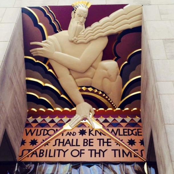 The Great Architect of the Universe (G.A.O.T.U.) above the entrance to the Rockefeller building in New York, shows the creator within the Abyss, as described in the biblical verse Isaiah 33:6.