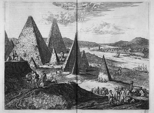 The Great Sphinx of Giza in Olfert Dapper, Description de l'Afrique (1665)- note the depiction of two sphinxes (public domain)