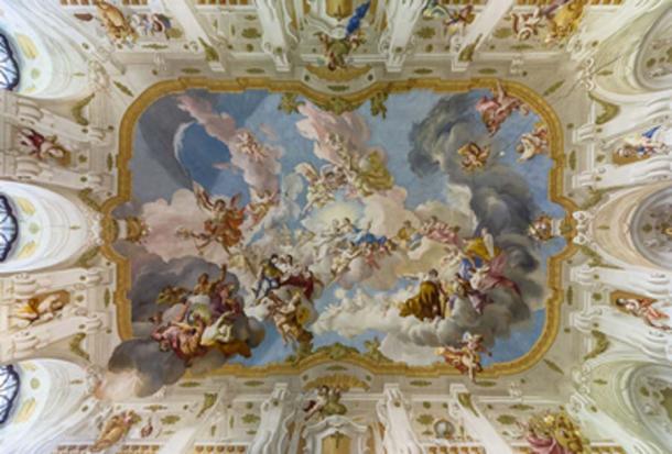 The Harmony between Religion and Science, a ceiling fresco from 1735, located at Seitenstetten Abbey. (Uoaei1 / CC BY-SA 4.0)
