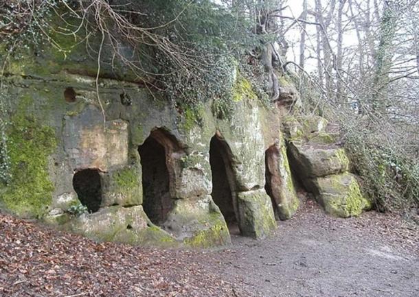 The Hermits Cave (The Hermitage) in Hermits Wood next to the village of Dale Abbey In Derbyshire. The wood contains the Hermitage which was made around 1130 AD by a Derby Baker called Cornelius who had a vision to worhip God here at Deepdale; as the area was formely known. He dug the cave into the hillside and lived there for about 20 years