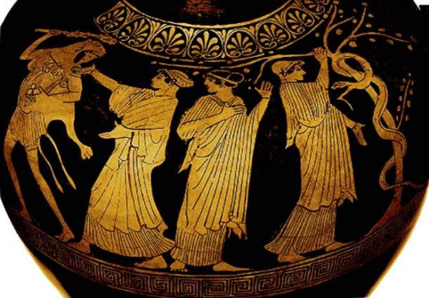 Las Hespérides le indican a Heracles que no tome las manzanas. (Proporcionado por el autor)