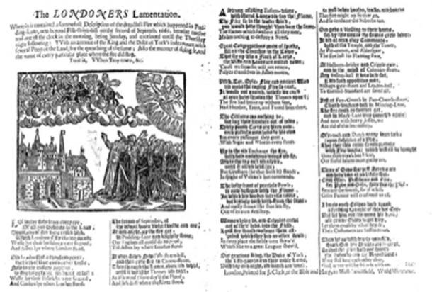 The LONDONERS Lamentation, a broadside ballad published in 1666 giving an account of the Great Fire of London, and of the limits of its destruction. (Ycdkwm / Pubic Domain)