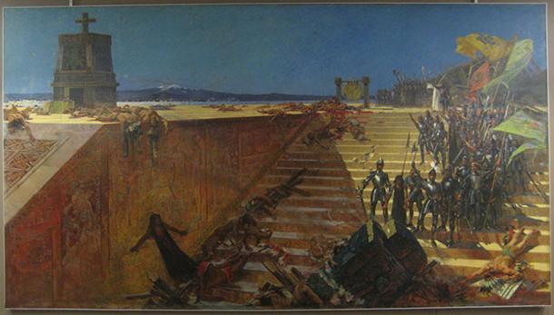 "The Last Days of Tenochtitlan—Conquest of Mexico by Cortez" — 1899 painting by William de Leftwich Dodge