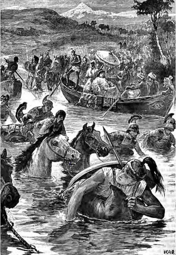 The Macedonians crossing the Jaxartes river at the Battle of Jaxartes. (Public Domain)
