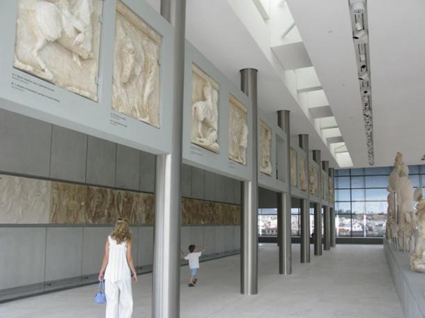 The Parthenon Marbles, most of them plaster casts as the originals are in London, on display in the New Acropolis Museum in Athens.
