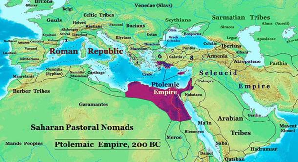 The Ptolemaic Kingdom of Egypt in 200 BC. (CC BY-SA 3.0)