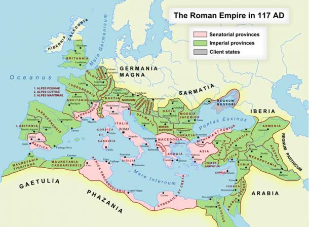 The Roman Empire in AD 117. The western Asia Minor Senatorial province of 