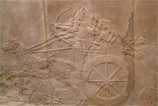 The Royal Lion Hunt at the British Museum from the North Palace Nineveh 645-635 BC. The king is shooting arrows while attendants repulse an attack from a wounded lion. (Mark.murphy/CC BY SA 3.0)