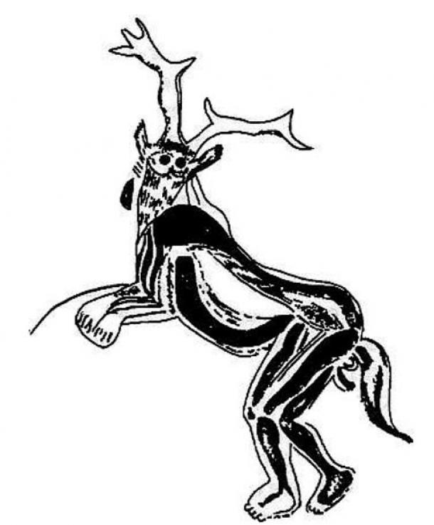 The Sorcerer, drawing of the cave art, Cave of the Trois-Frères, France