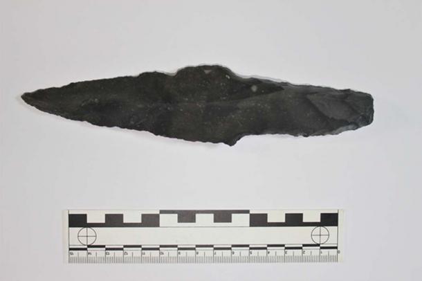 The archaeologists found an obsidian blade measuring almost 20 cm which they believe was 'clearly associated with ritual and sacrifice.' (Magdalena Krzemień & Mateusz Popek)