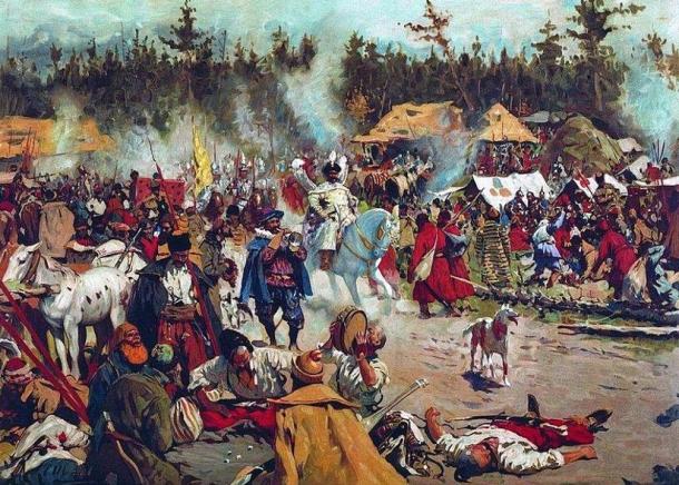 ‘Time of Troubles in the Moscow region/The army of the Pretender.’ (1908) By Sergey Vasilyevich Ivanov.