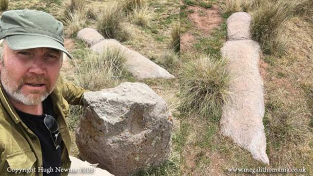 The author at the newly discovered Viracocha statue. (Author Provided)