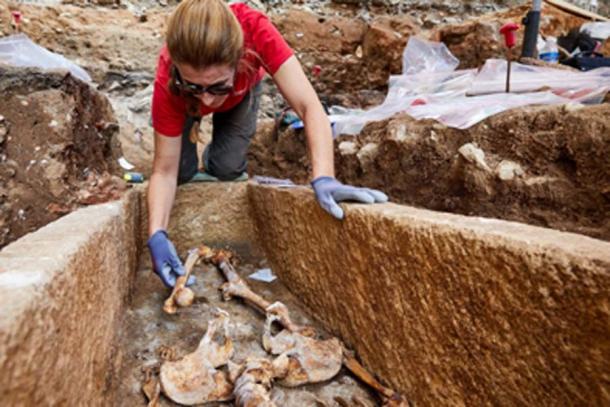 The bones in the sarcophagus were the remains of an elderly female. (Département du Lot / Facebook)