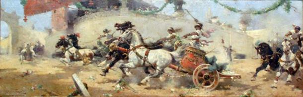 The chariot race in the Circus Maximus by Alfredo Tominz, 1890. (Public Domain)