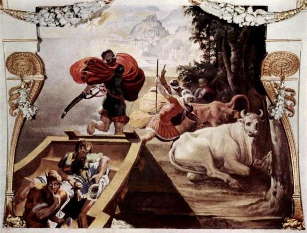 'ledsagere af Odysseus røver kvæget fra Helios' (1554-1556) af Pellegrino Tibaldi. (Public Domain)