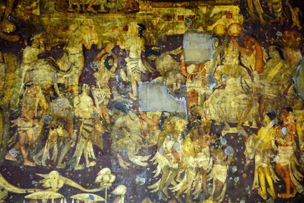 The coronation of Prince Vijaya - detail from the Ajanta Mural Of Cave No 17. (पाटलिपुत्र / CC BY-SA 2.0)