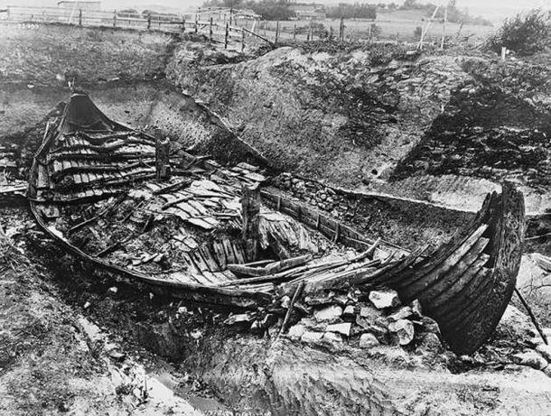 The excavation of the Oseberg Ship, Norway. 1904 - 1905.