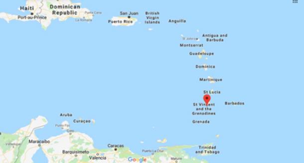 The location of St Vincent and the Grenadines (Google Maps)