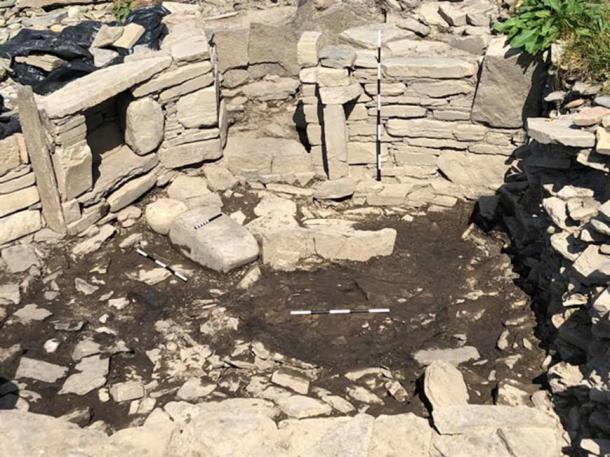 The metal workshop with anvil stones and hearth is likely 1500 years old. (Image: Swandro - Orkney Coastal Archaeology Trust)
