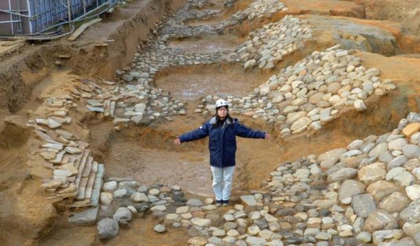 The moat in Asuka, Nara Prefecture, that is believed to be part of the first burial site of Emperor Jomei.