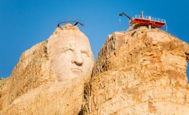 The monument to Crazy Horse in progress, picture taken 2016. (Thomas Hawk / CC BY-SA 2.0)