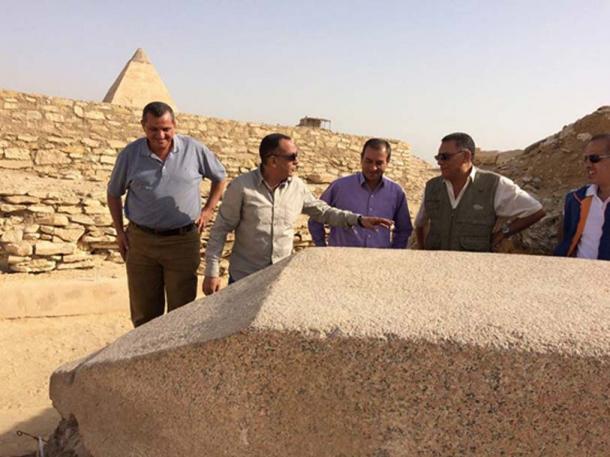 The newly-discovered obelisk in Cairo, dedicated to an Old Kingdom Queen. Credit: Ministry of Antiquities