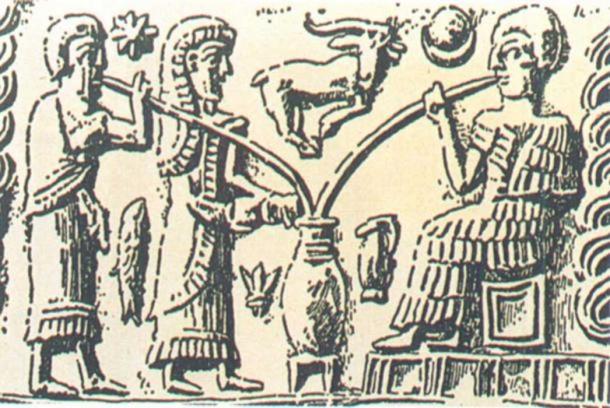 The oldest depiction of beer-drinking shows people sipping from a communal vessel through reed straws