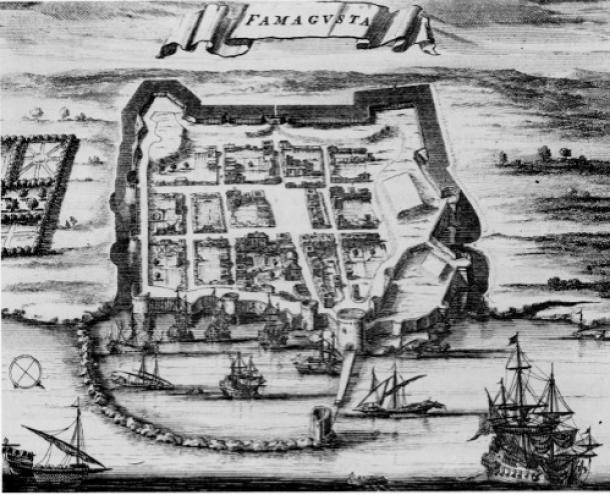 The port of Famagusta, engraving from the book of Olfert Dapper, 1703.