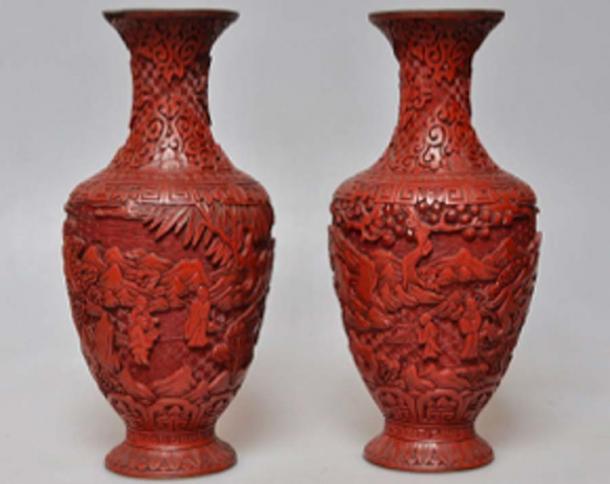 The red pigment cinnabar was used in this Chinese carved lacquerware, from the late Qing dynasty. (Danieliness / CC BY-SA 4.0)